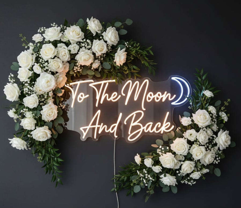“To The Moon and Back” LED Neon Sign – Romantic Wall Decor for Couples & Weddings Neonsignsindia