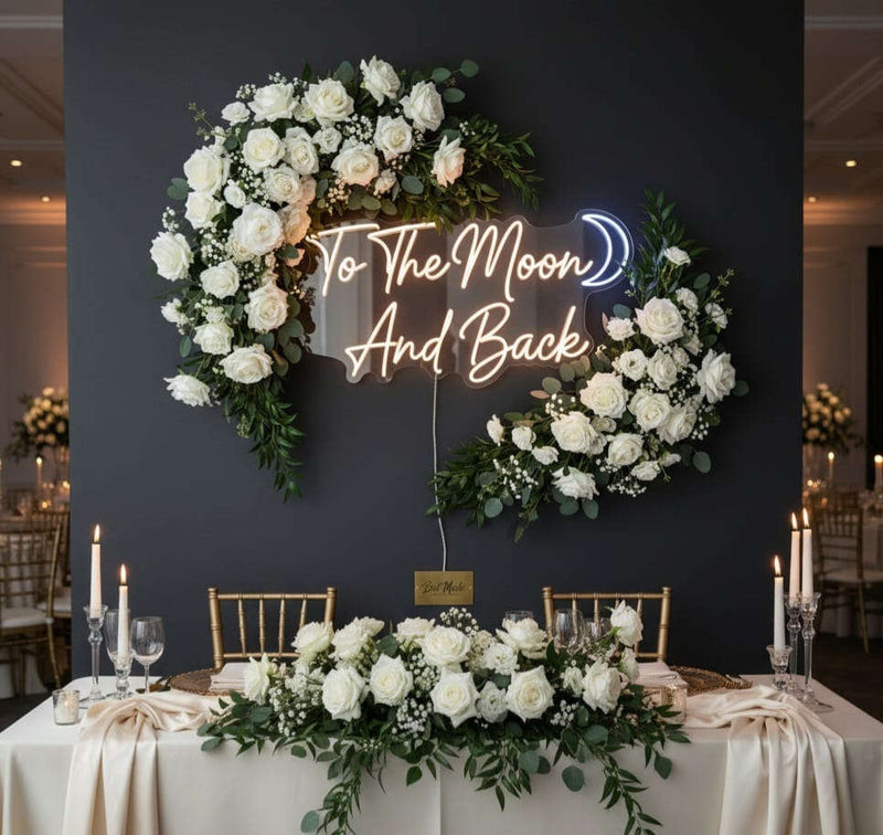 “To The Moon and Back” LED Neon Sign – Romantic Wall Decor for Couples & Weddings Neonsignsindia