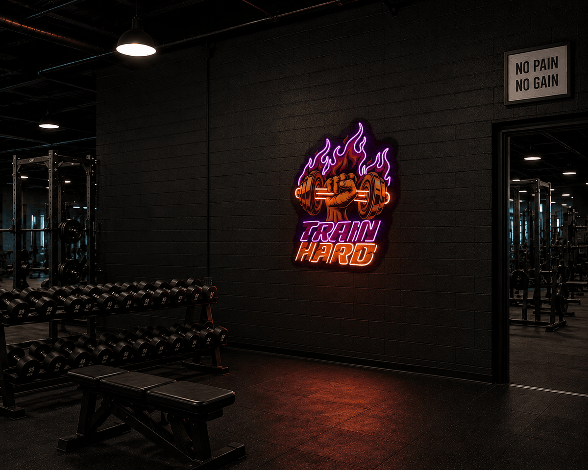 Train Hard LED Neon Wall Art – Fitness Gym Motivation Sign Neonsignsindia