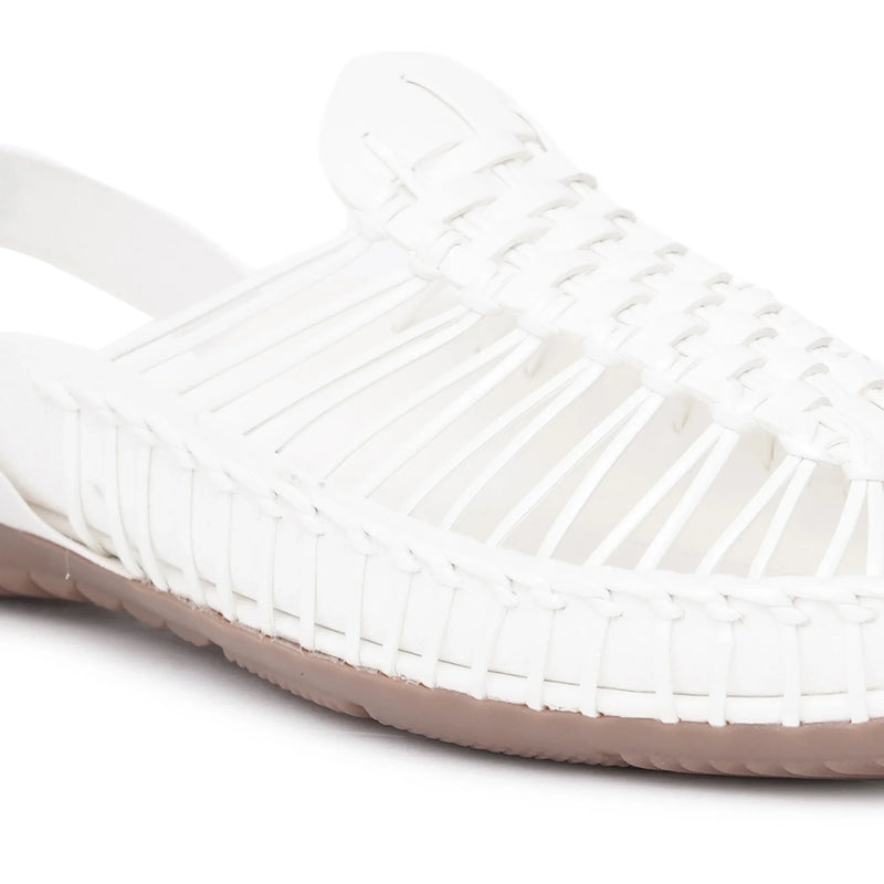 White Handcrafted Flat Sandal Clogs-8