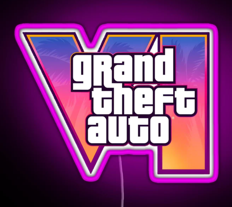 GTA VI Pink Neon Sign – Grand Theft Auto 6 LED Neon Wall Art Pink Glow Aesthetic