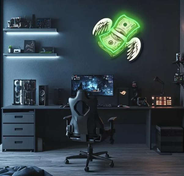 UV Printed Money Neon Sign - Acrylic Decorative Signage, 24x24 Inches - Home & Kitchen Decor Neonsignsindia