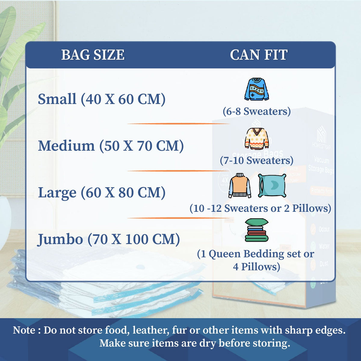 Vacuum Bag | Space Saver Compression Bags with Free Vacuum Pump