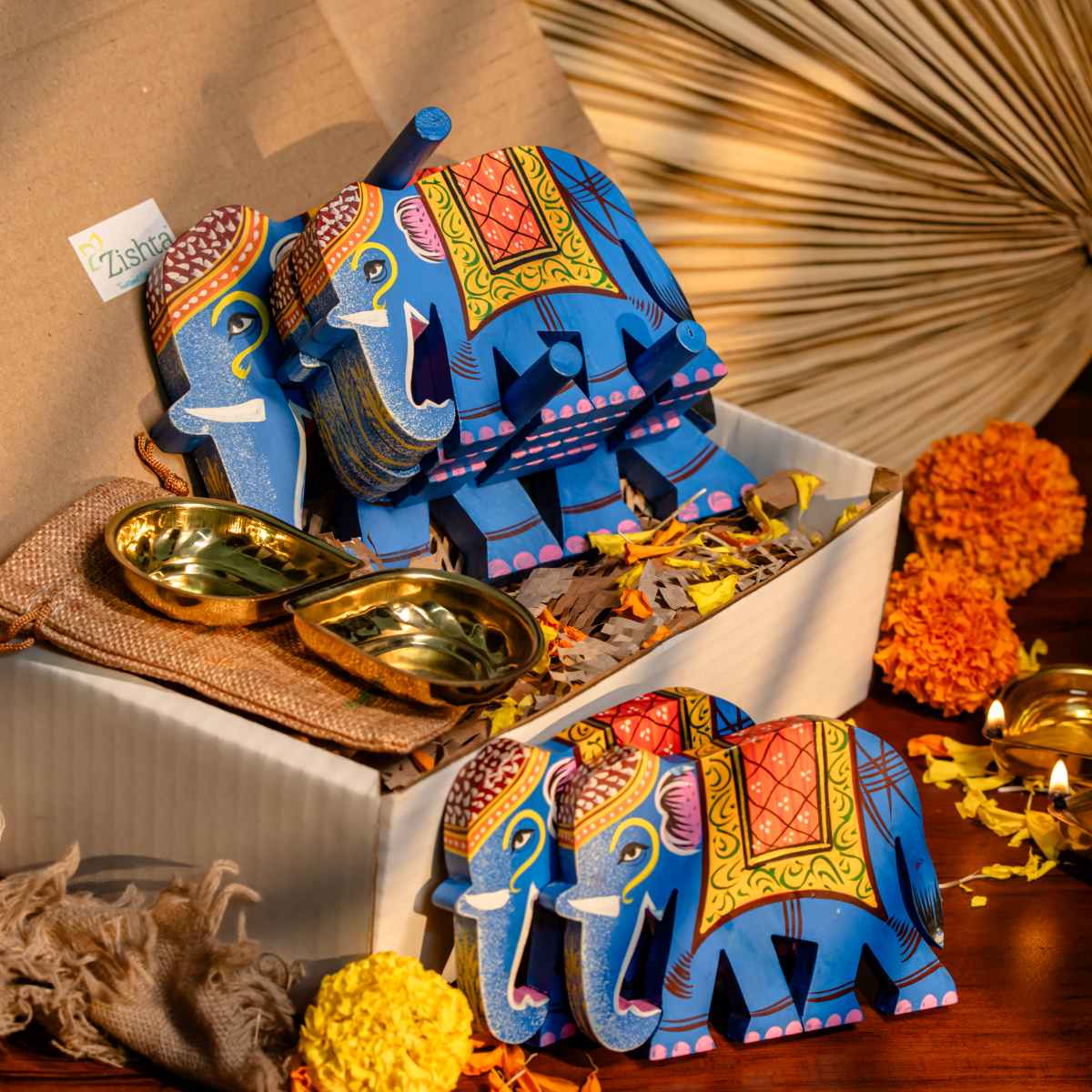Varanasi Elephant Coasters with Diyas-1