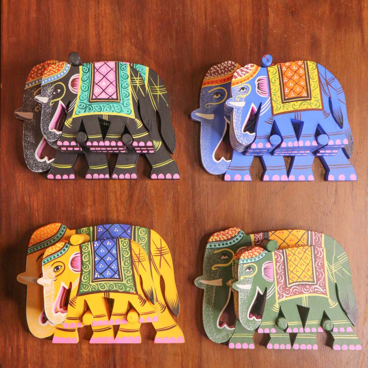Varanasi Wooden Elephant Coasters-1