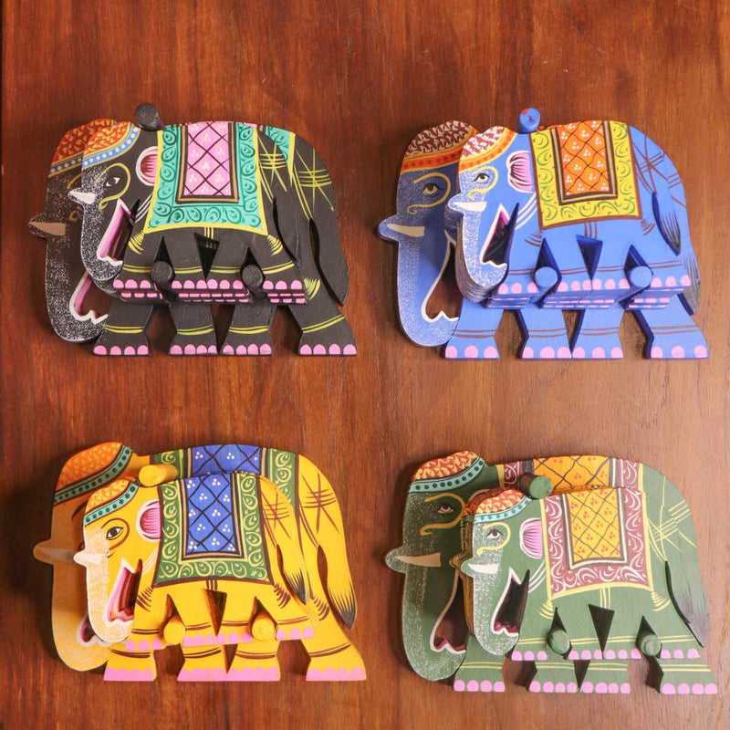 Varanasi Wooden Elephant Coasters-1