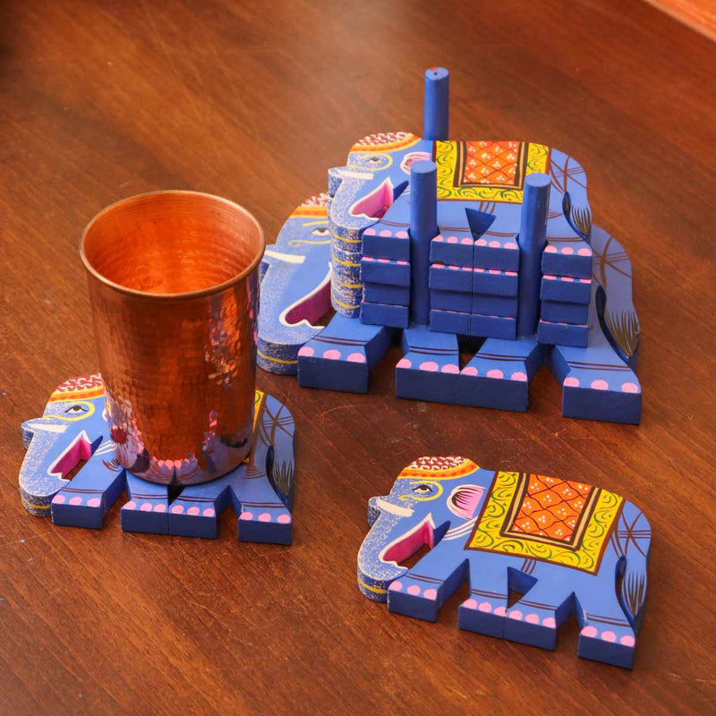 Varanasi Wooden Elephant Coasters-2