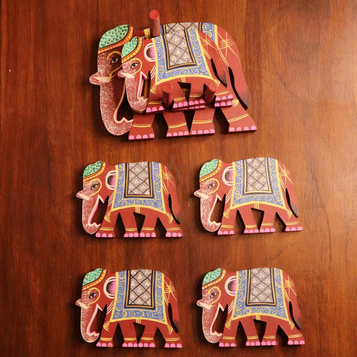 Varanasi Wooden Elephant Coasters-4