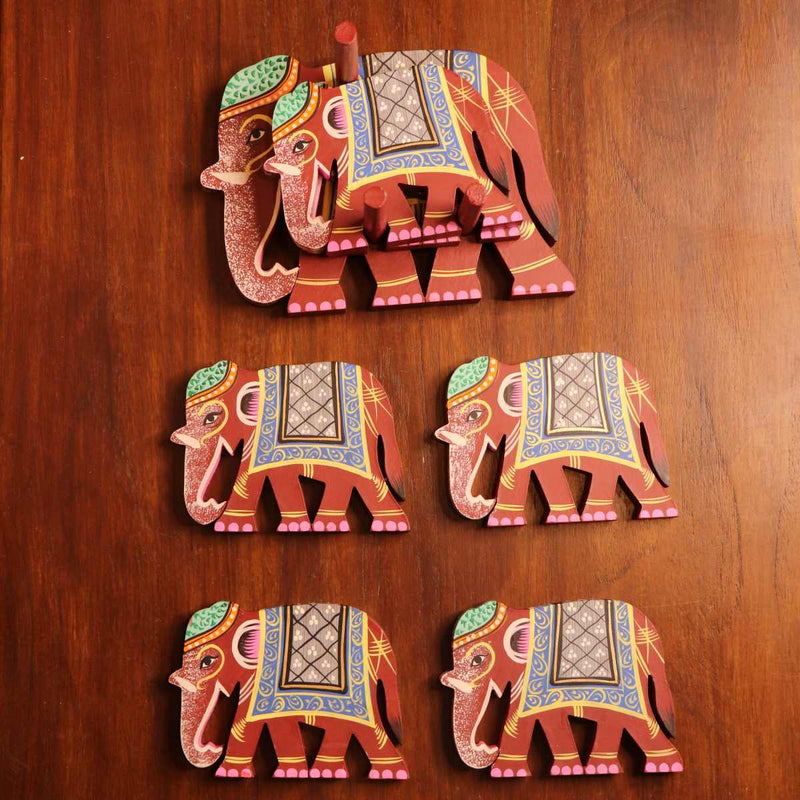 Varanasi Wooden Elephant Coasters-4