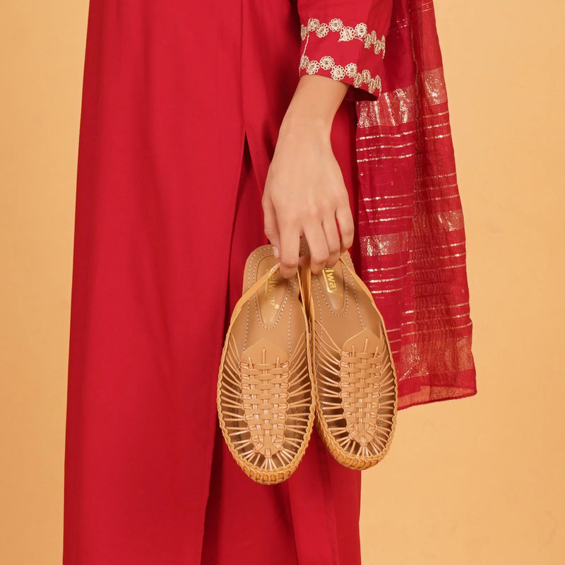 Beige Handcrafted Flat Sandal Clogs-1
