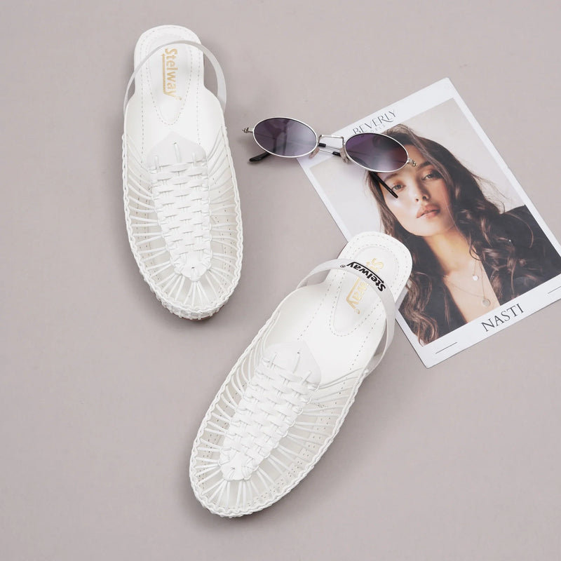 White Handcrafted Flat Sandal Clogs-4