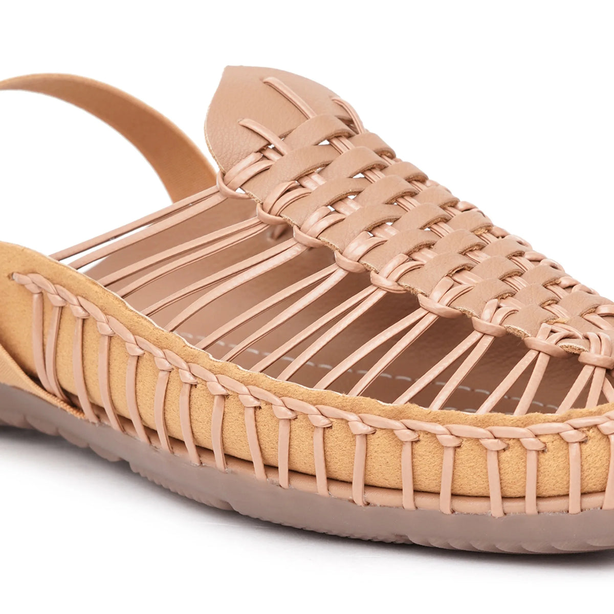 Beige Handcrafted Flat Sandal Clogs-8