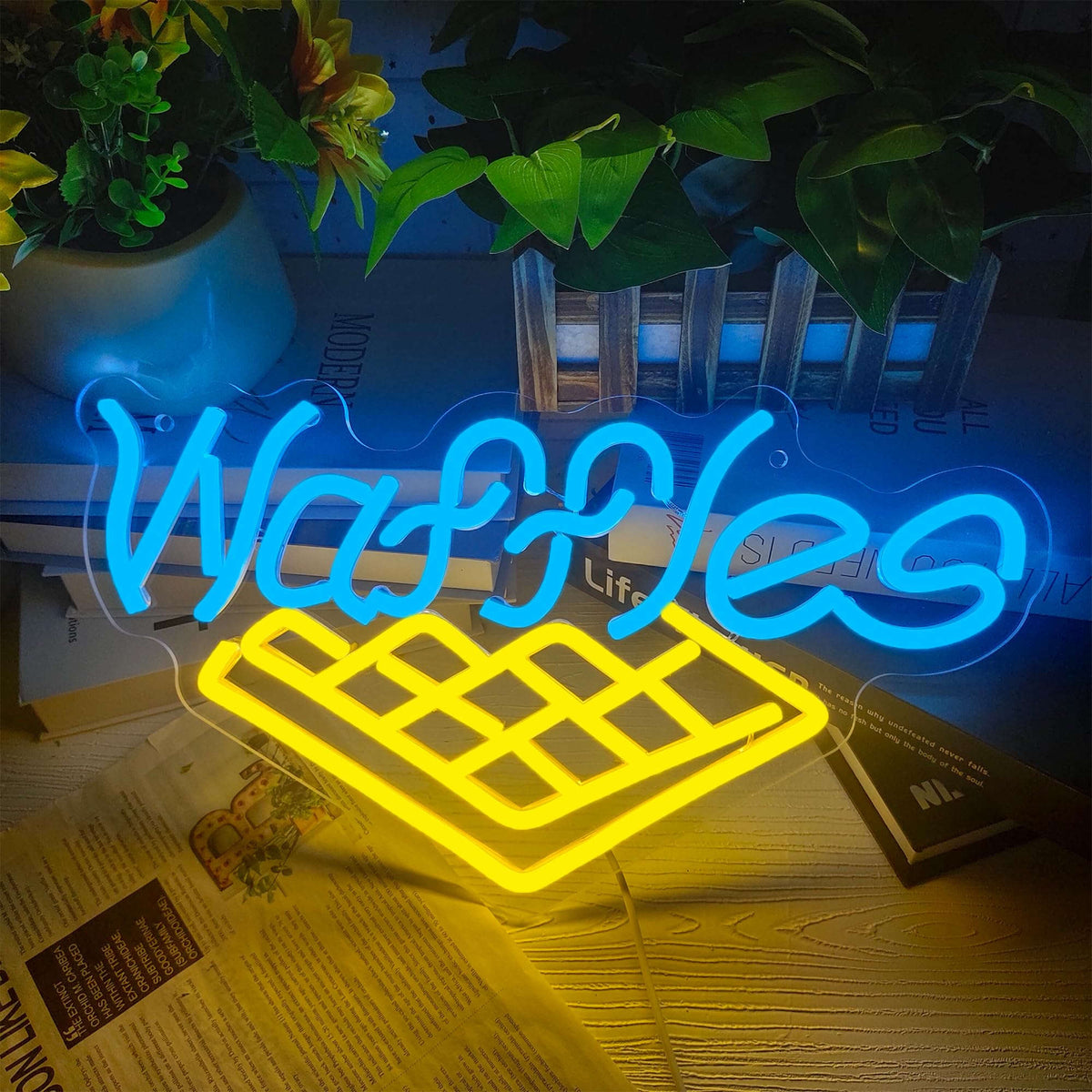 Waffles Neon Signs (15x9 inches) Neonsignsindia