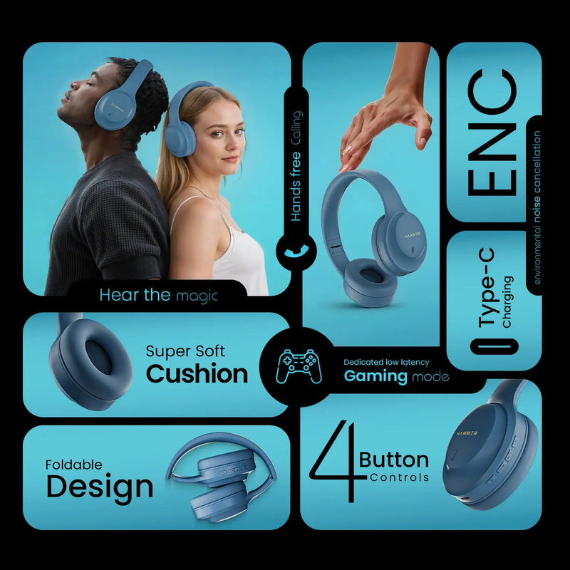 Hammer Vibe ENC Bluetooth Gaming Headphone Long Play Time-11