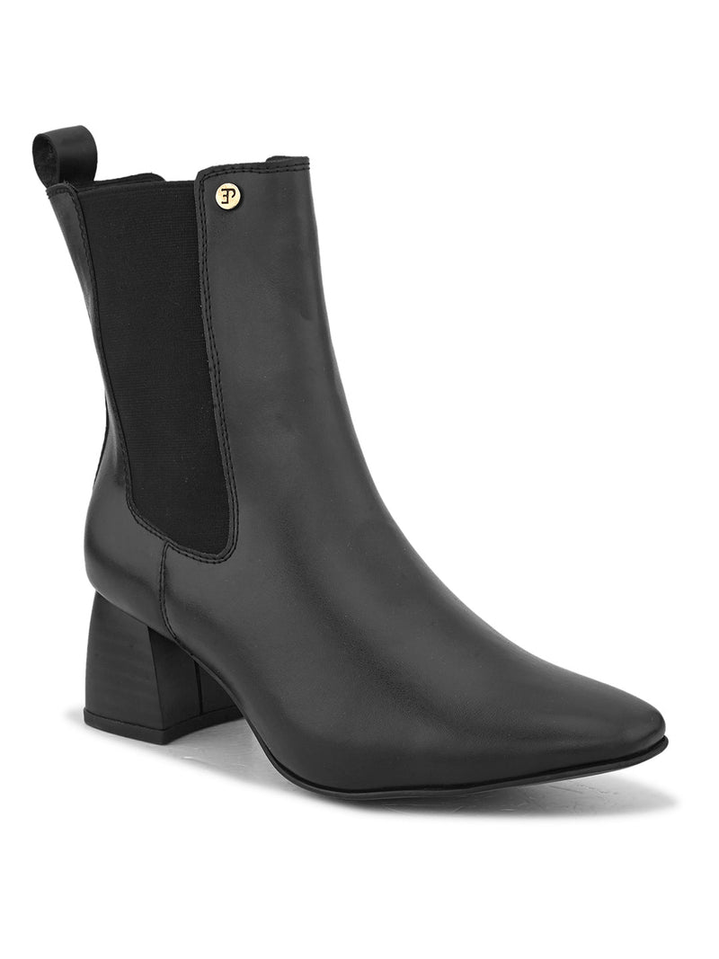 EL PASO Women Black Faux Leather Casual Chelsea Boots-1