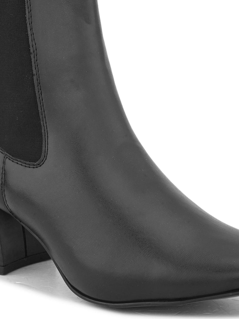 EL PASO Women Black Faux Leather Casual Chelsea Boots-4