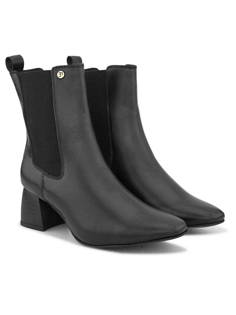 EL PASO Women Black Faux Leather Casual Chelsea Boots-6