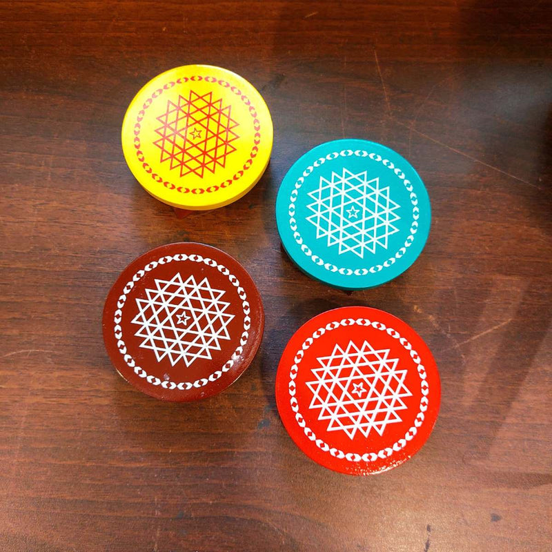 Wooden Pooja Chowki Manai – Round | Set of 4 Handcrafted Manai Palagai Peedam-1
