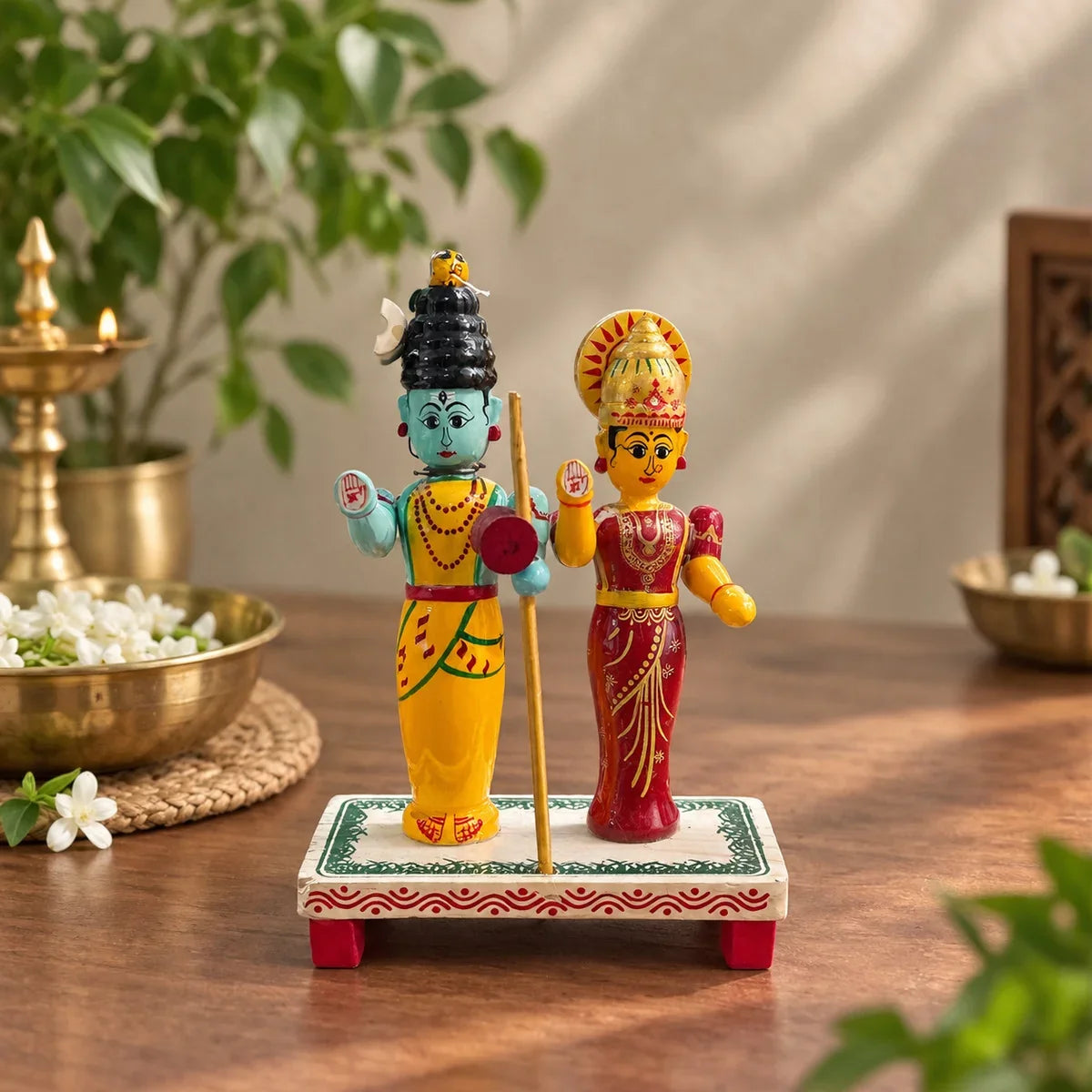 Wooden Shiva Parvati Set | Navratri Golu Dolls-1