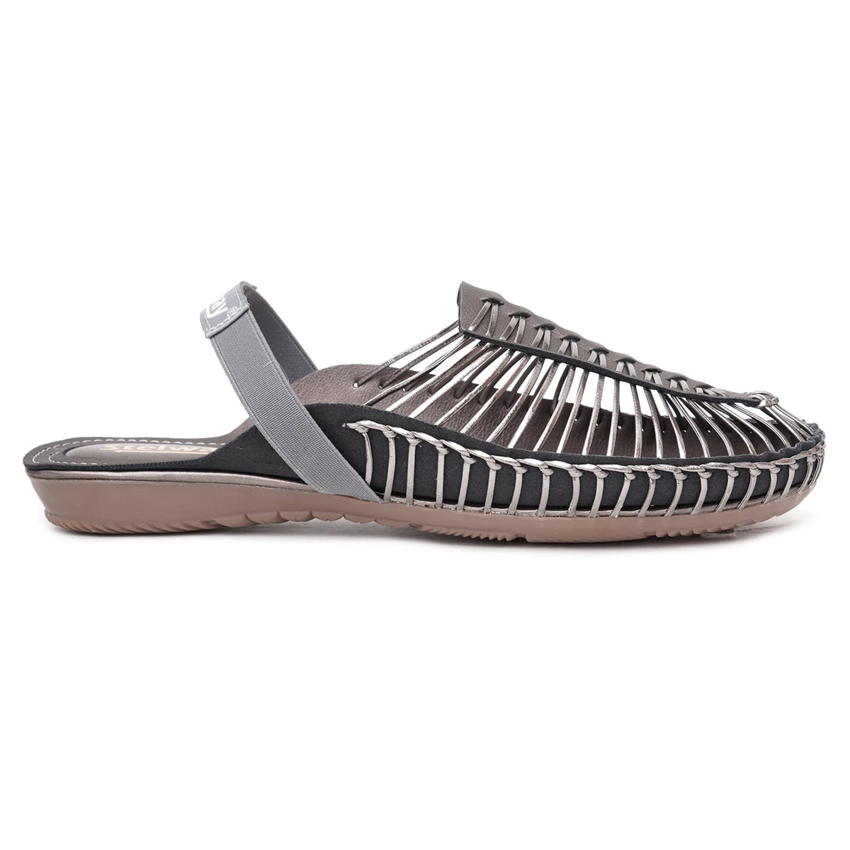 Metallic Gray Handcrafted Clogs-5