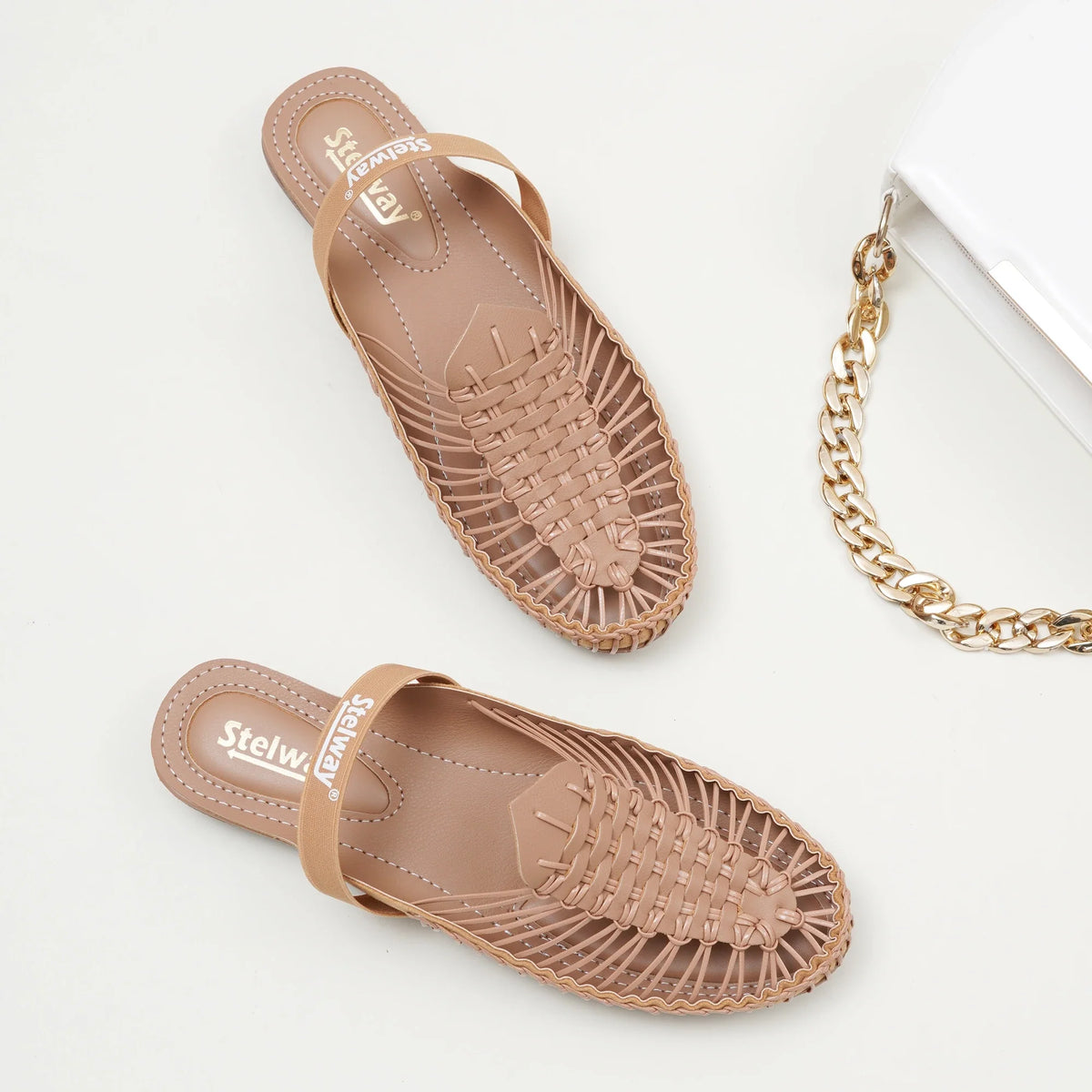 Beige Handcrafted Flat Sandal Clogs-5