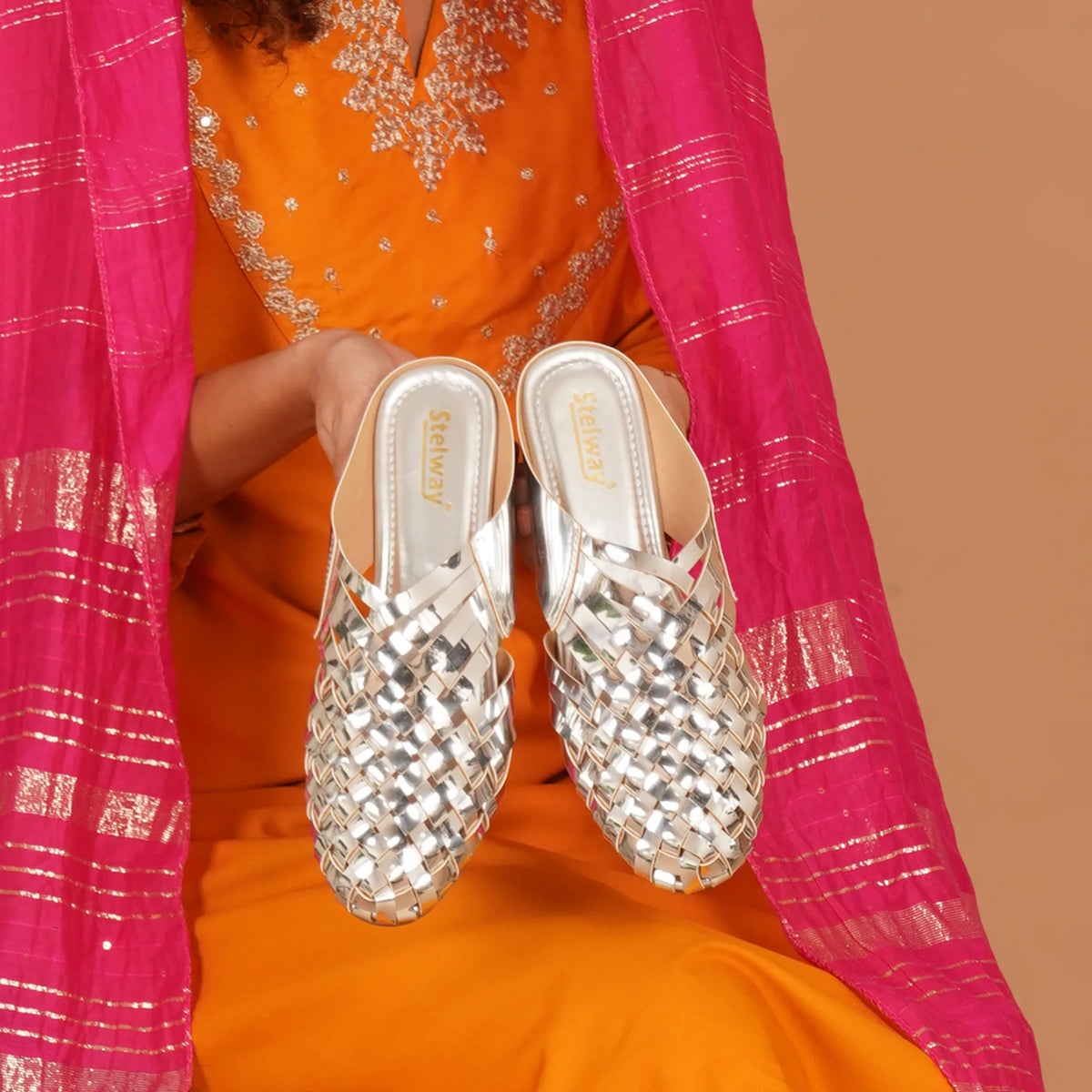 Shiny Silver Criss-cross Chromium Mules-1