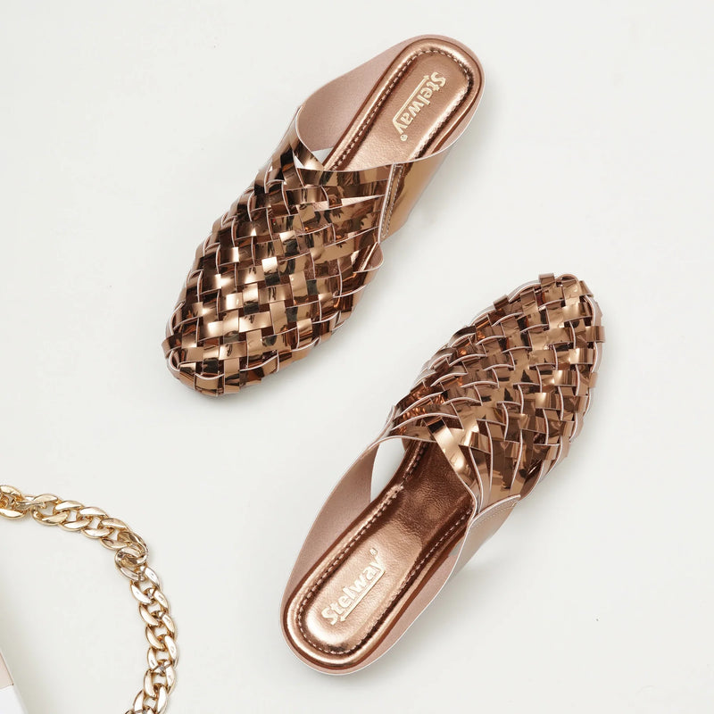 Shiny Copper Criss-cross Chromium Mules-3