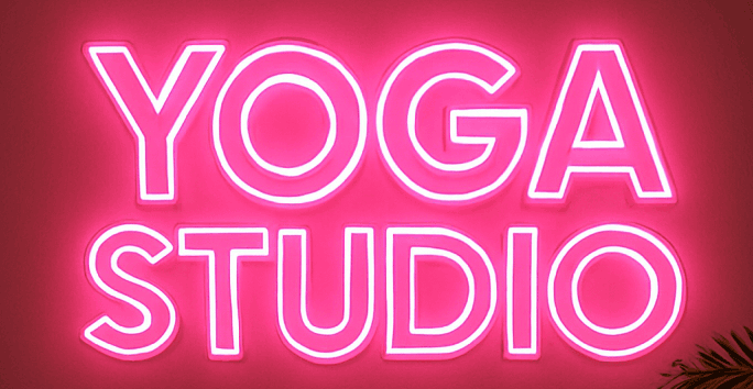 Yoga Studio LED fitness Neon Sign with Transparent Acrylic Backboard – Pink Glow Wall Décor” (2*1.5 ft )) Neonsignsindia
