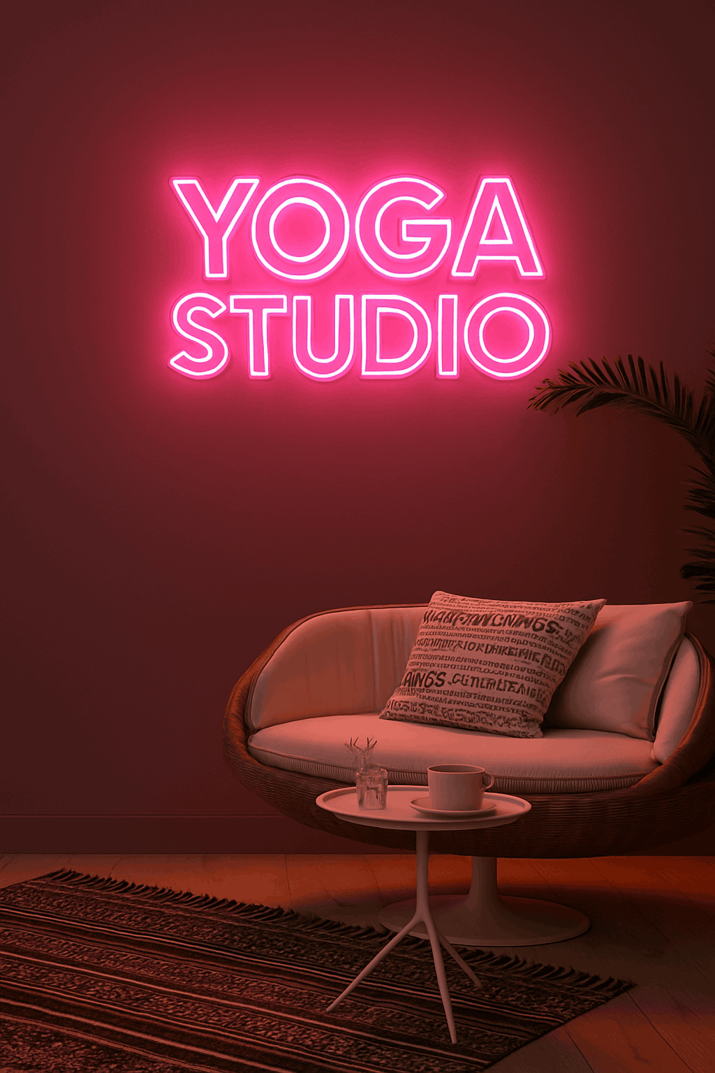 Yoga Studio LED fitness Neon Sign with Transparent Acrylic Backboard – Pink Glow Wall Décor” (2*1.5 ft )) Neonsignsindia