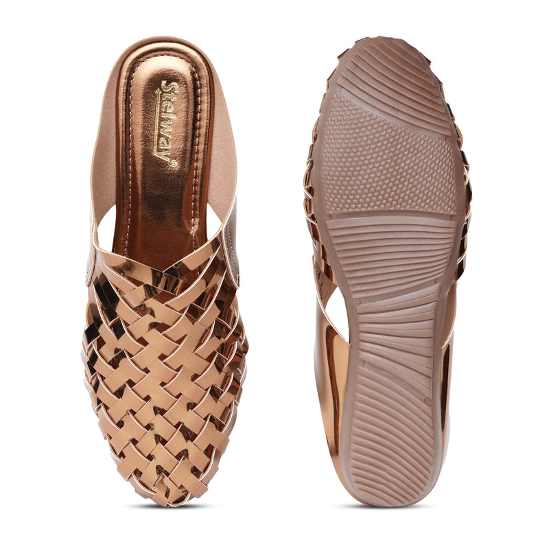 Shiny Copper Criss-cross Chromium Mules-8