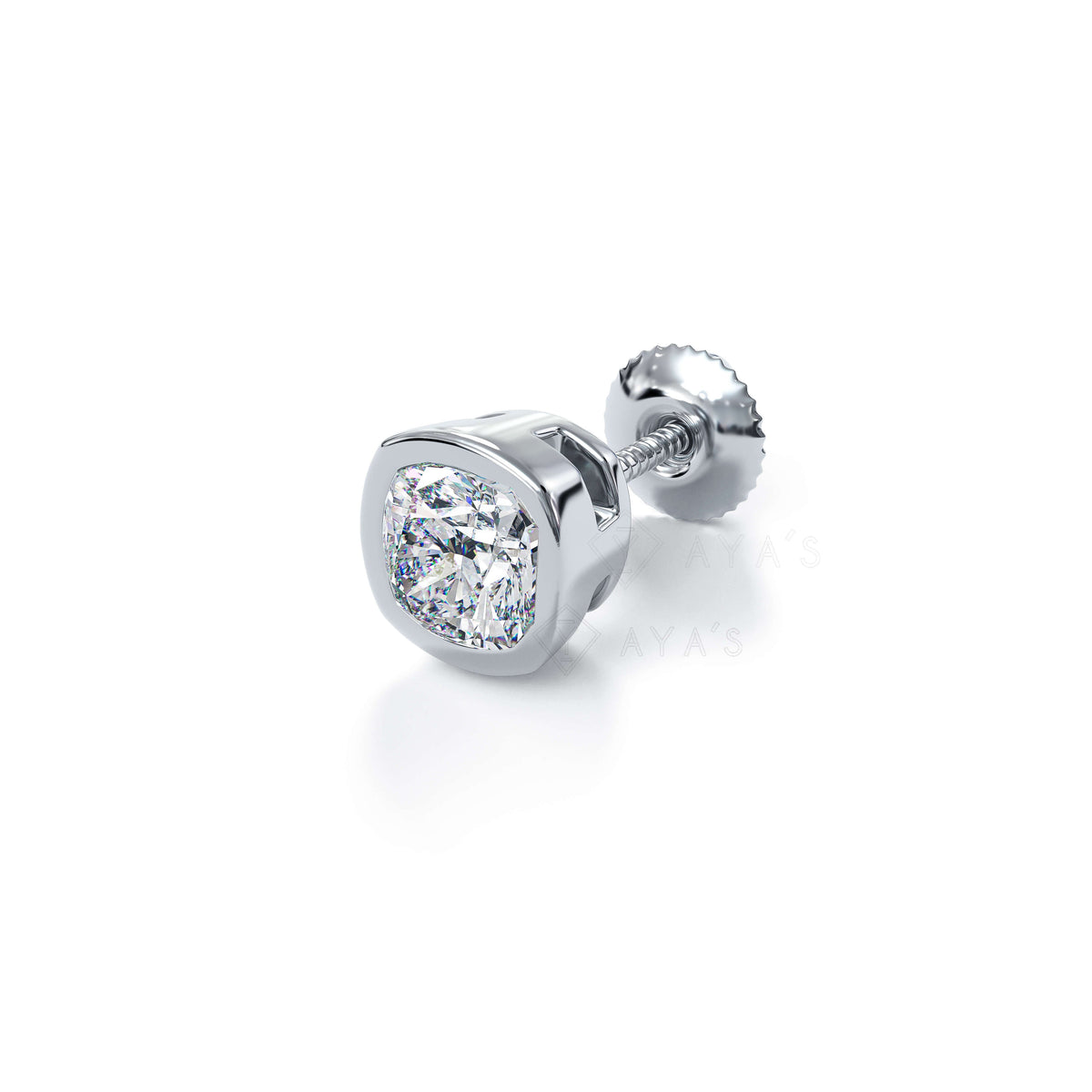 Cushion Solitaire CZ Stud Earring (Single Stud) | 925 Sterling Silver, AAAA Grade Cubic Zirconia, Rhodium Plating & Glossy Finish