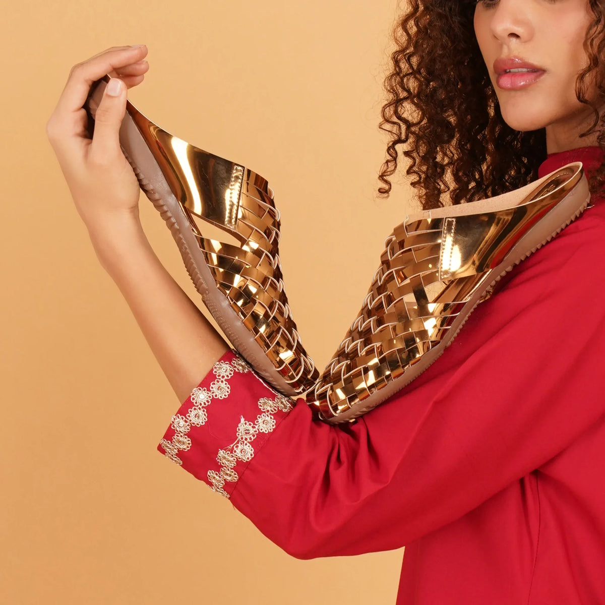Shiny Copper Criss-cross Chromium Mules-1