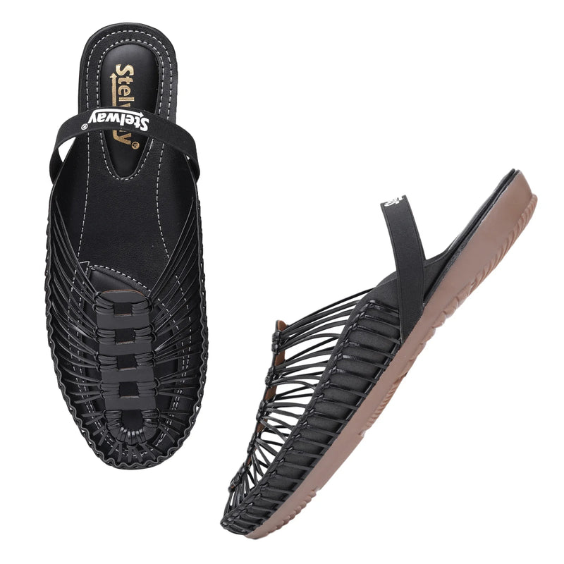 Black Handcrafted Flat Sandal Clogs-8